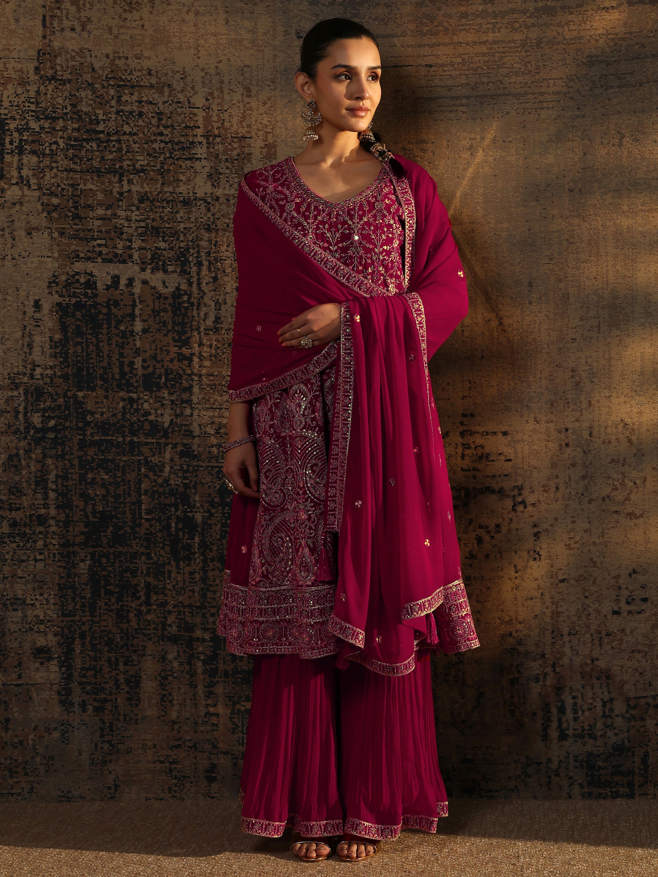 Libas Art Pink Embroidered Georgette Anarkali Suit Set With Dupatta-picture-31