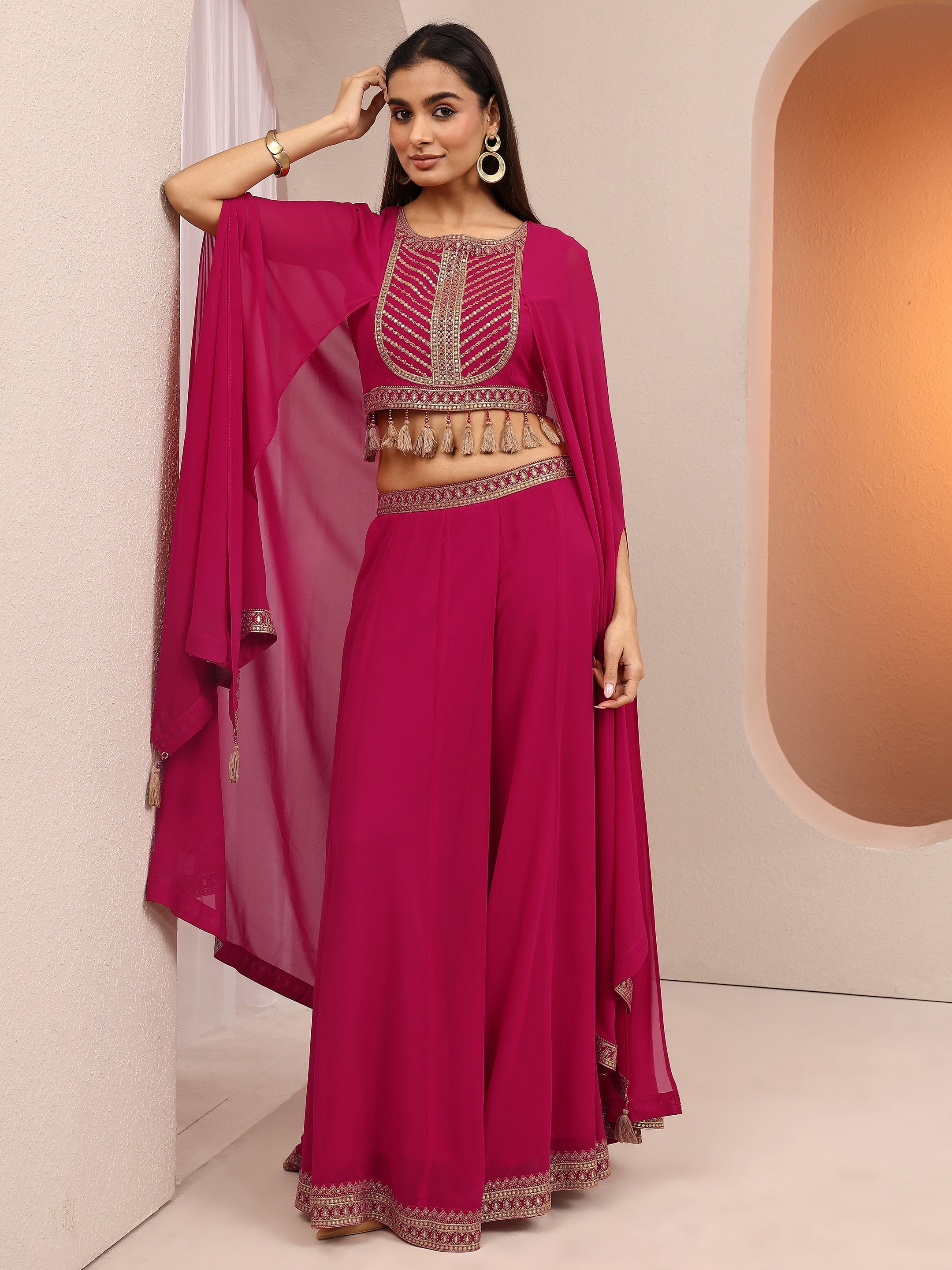 Libas Art Pink Embroidered Georgette Co-Ord Sets-picture-34