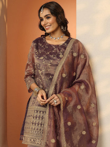 Libas Art Pink Embroidered Organza Straight Suit Set With Dupatta