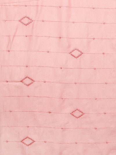 Libas Art Pink Embroidered Silk Blend A-Line Kurta With Trousers & Dupatta - Libas