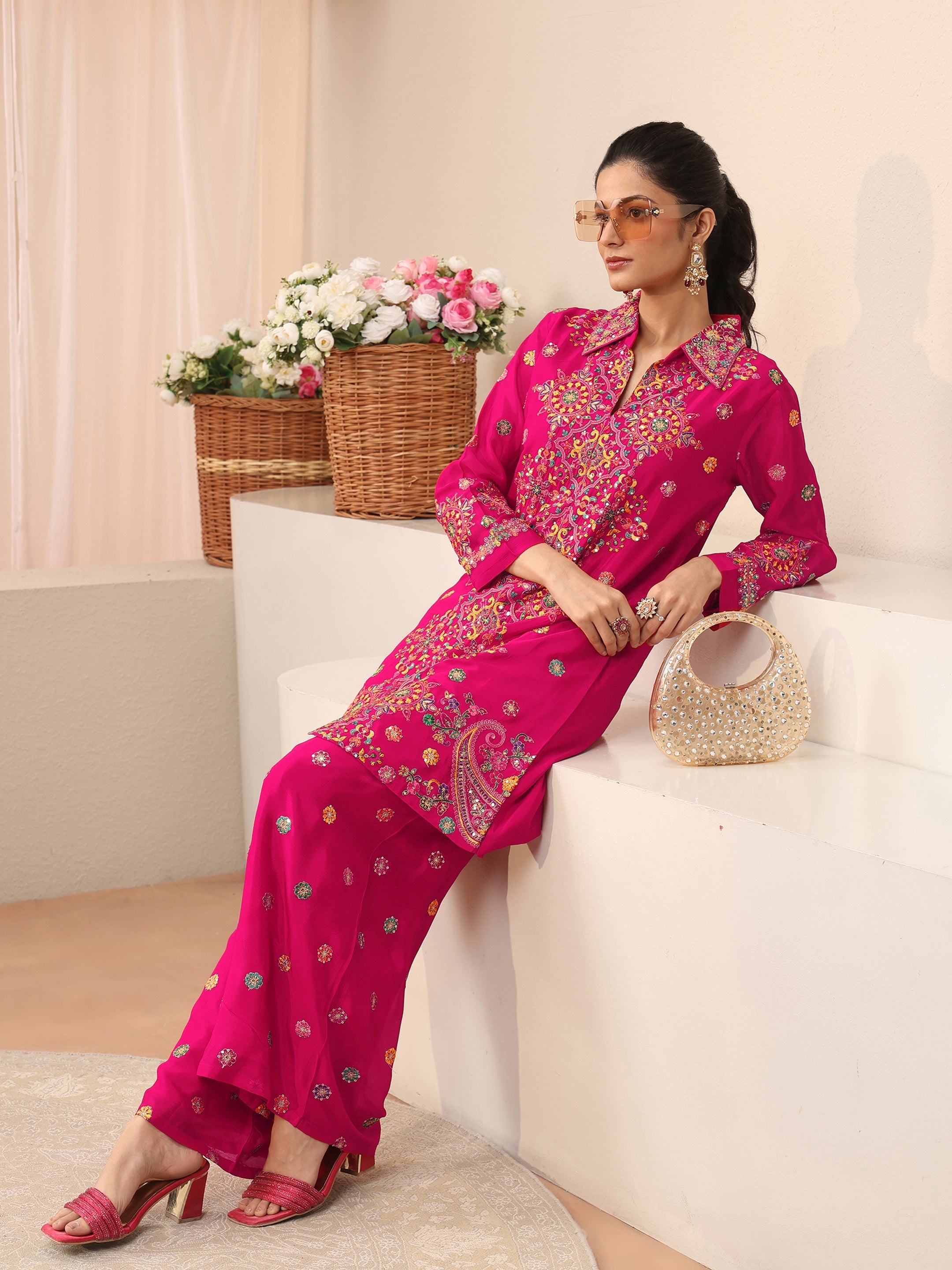 Libas Art Pink Ethnic Embroidered Crepe Co-Ord Set-picture-12