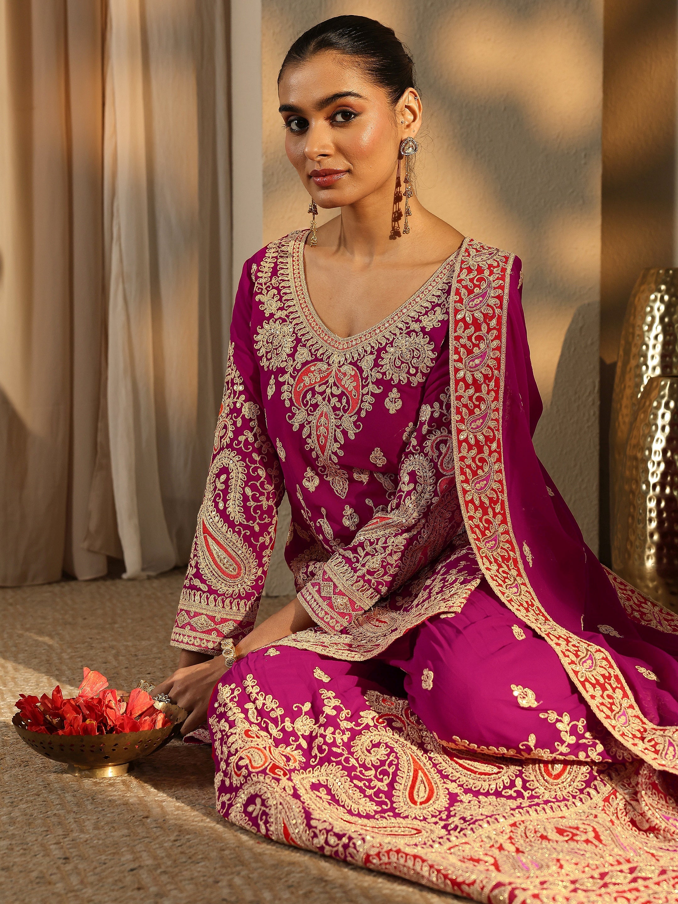 Libas Art Pink Paisley Embroidered Georgette Straight Suit Set With Dupatta-picture-55