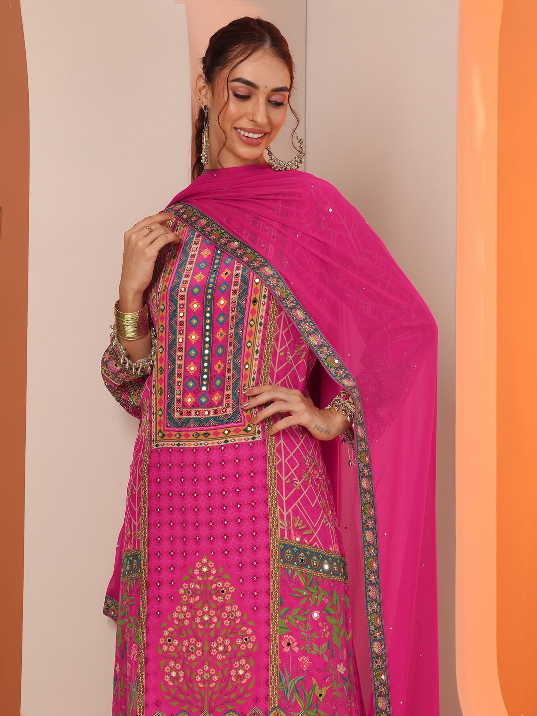 Libas Art Pink Printed Crepe Straight Suit Set With Dupatta