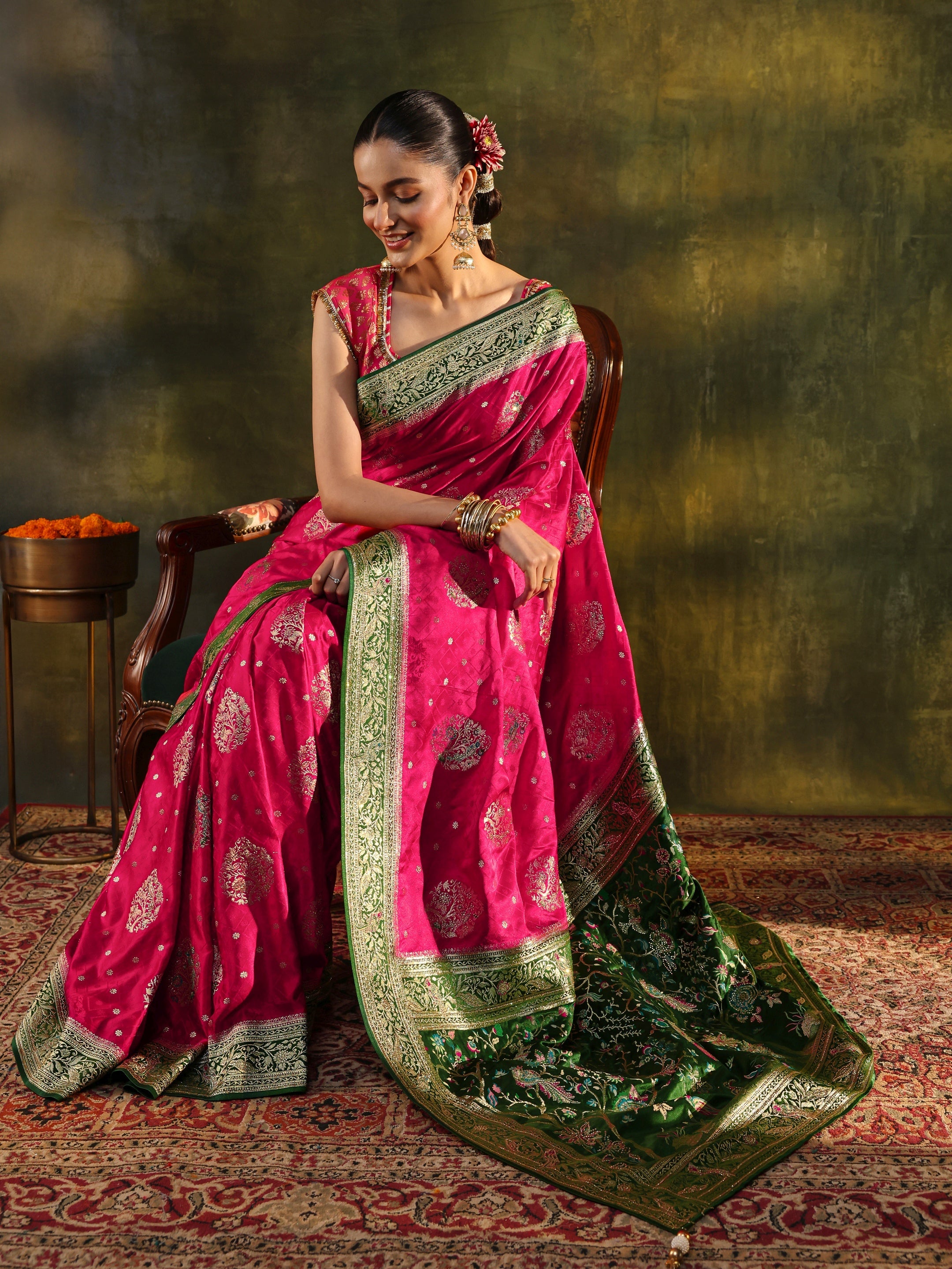 Libas Art Pink Woven Design Satin Banarasi Saree With Unstitched Blouse Piece-picture-23