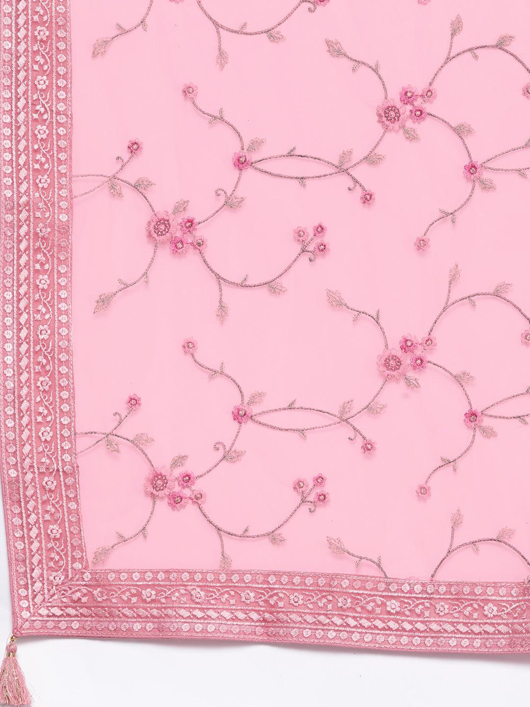 Libas Art Pink Yoke Design Silk Anarkali Suit With Dupatta