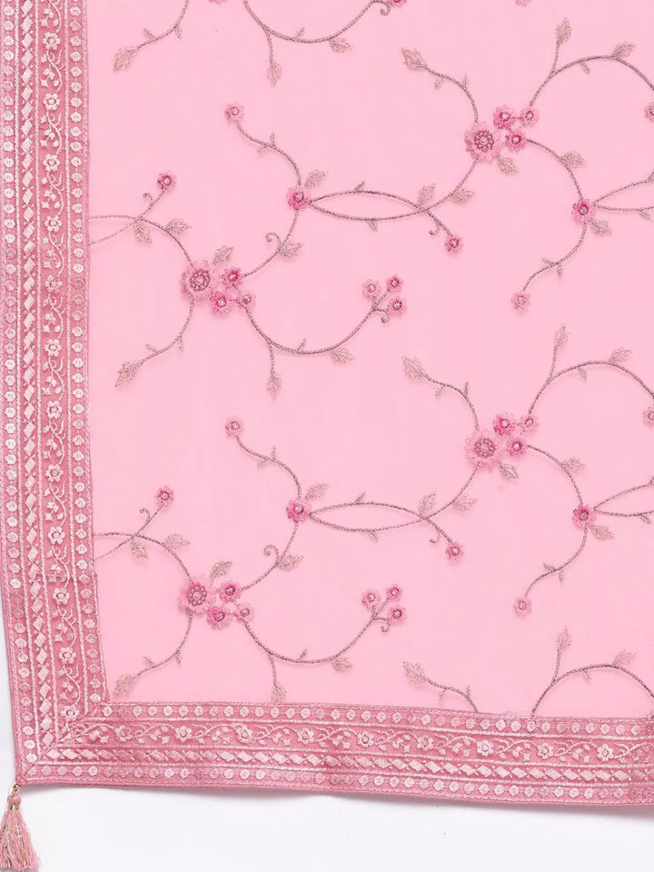 Libas Art Pink Yoke Design Silk Anarkali Kurta With Trousers & Dupatta - Libas