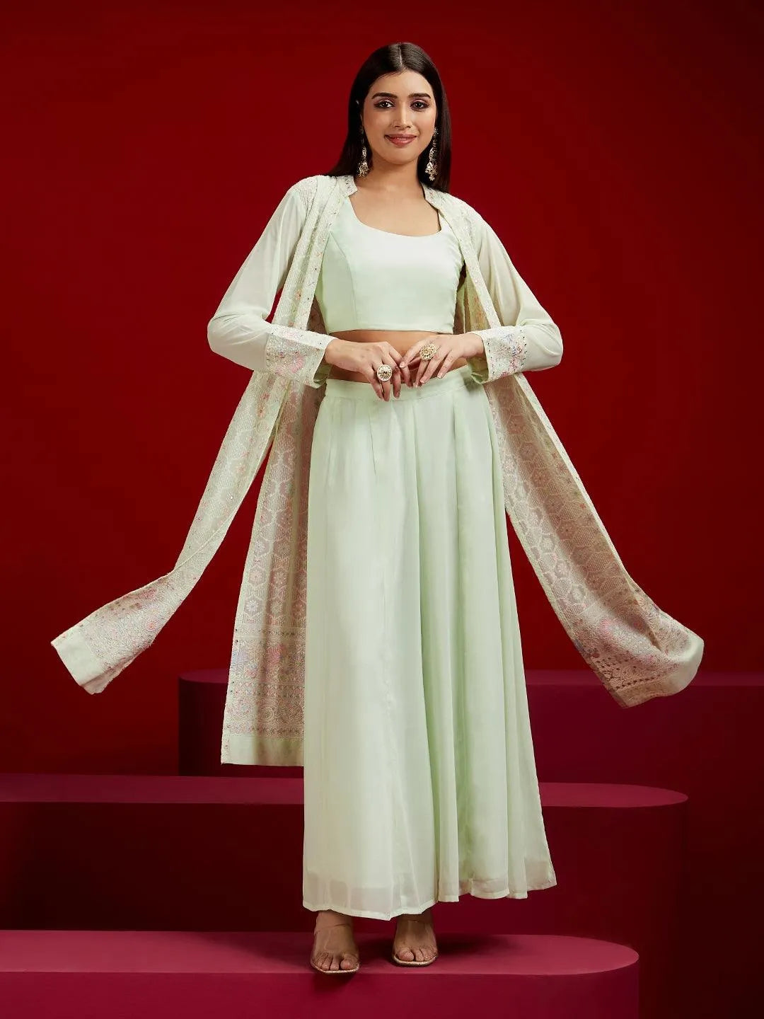 Libas Art Green Embroidered Georgette 3 Piece Co-Ords-picture-50
