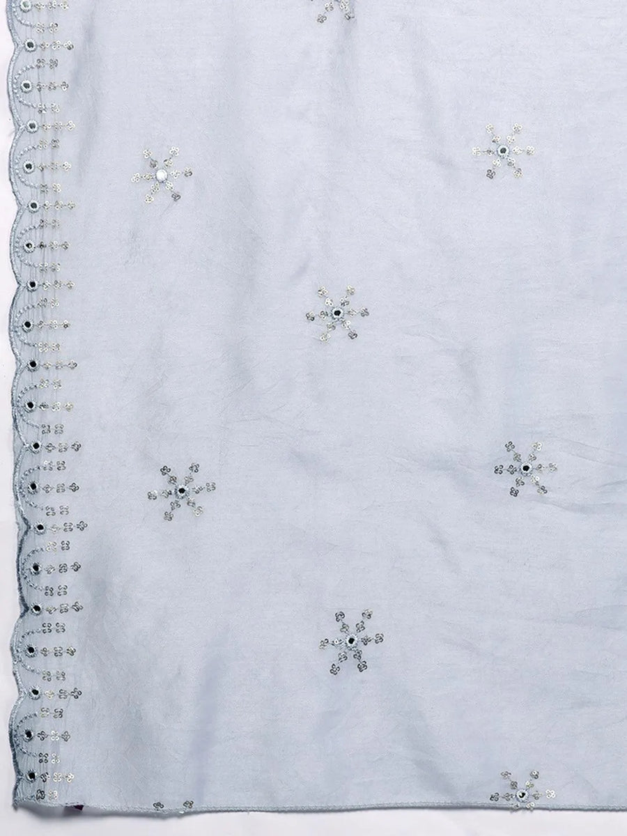 Buy Libas Art Powder Blue Embroidered Silk Blend A-Line Kurta With ...