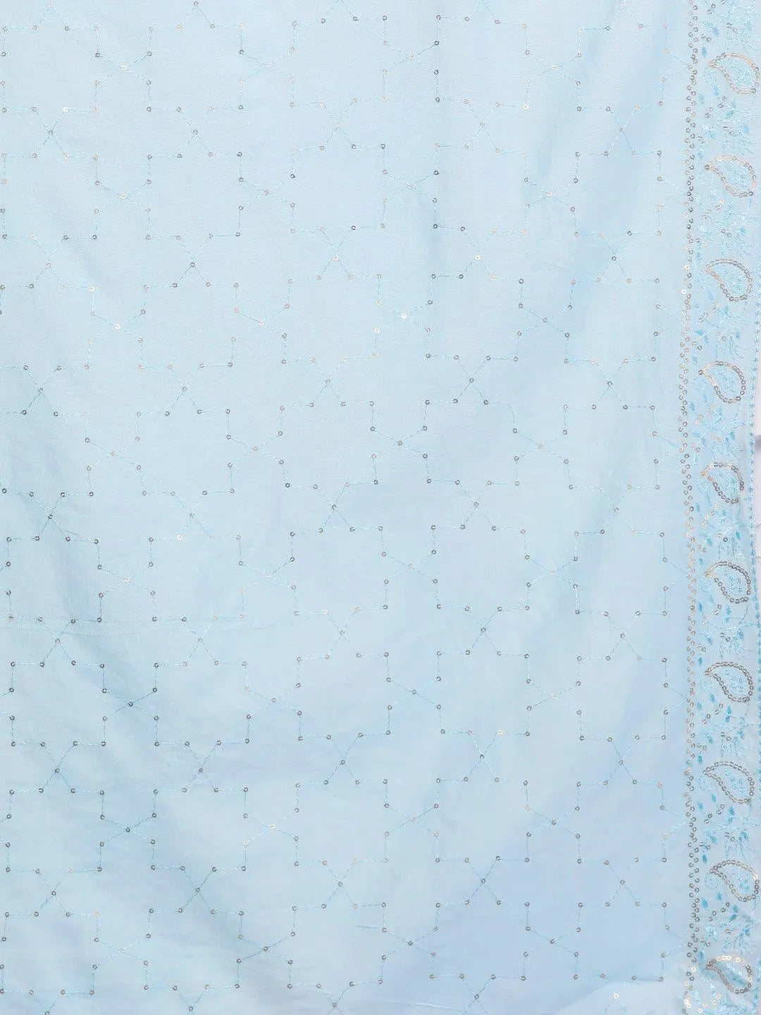 Libas Art Powder Blue Embroidered Silk Blend Straight Kurta With Palazzos & Dupatta - Libas 