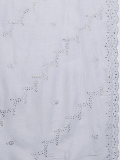 Libas Art Powder Blue Embroidered Silk Blend Straight Kurta With Palazzos & Dupatta - Libas