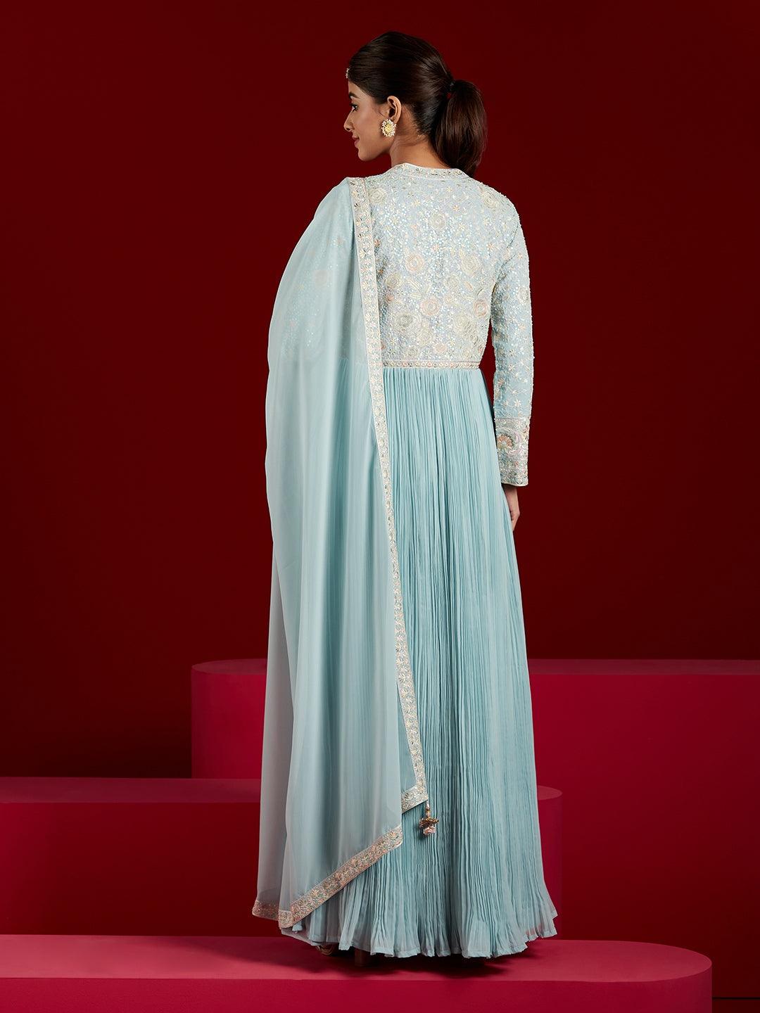 Libas Art Blue Yoke Design Georgette Anarkali Suit With Dupatta