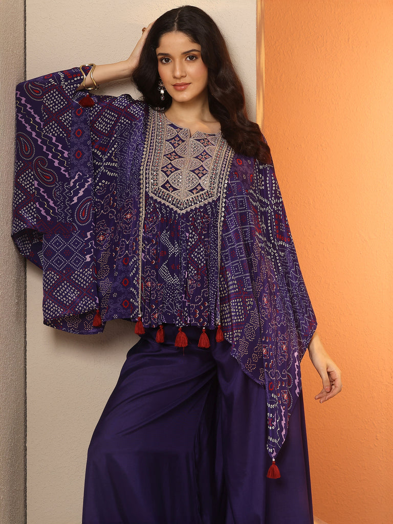 Libas Purple Bandhani Printed A-Line Kurta Set