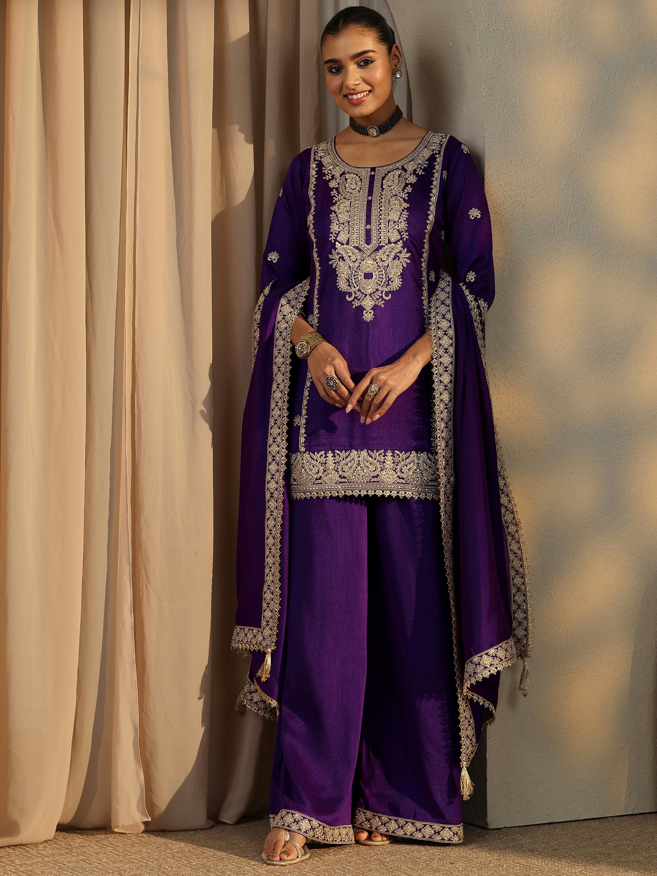Libas Art Purple Embroidered Organza Straight Suit Set With Dupatta-picture-52