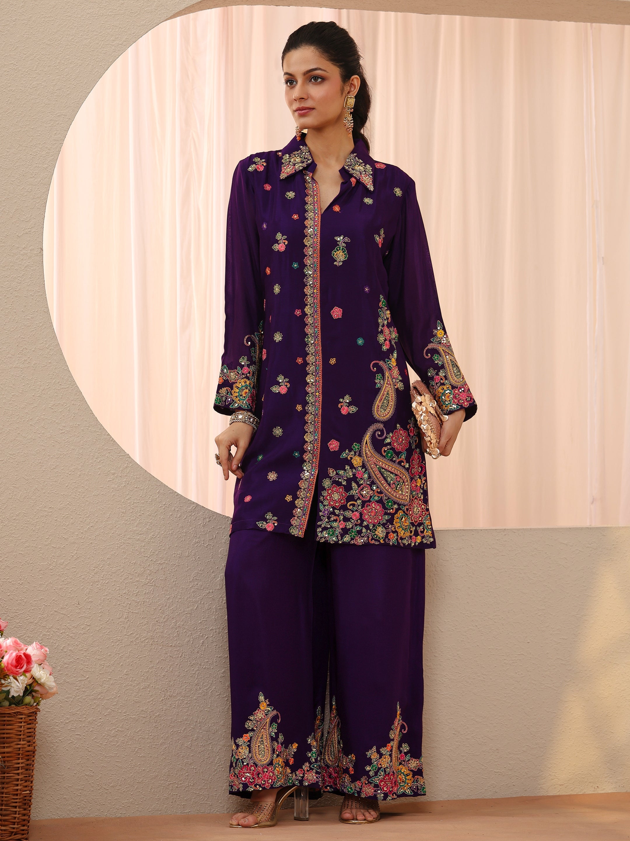 Libas Art Purple Floral Embroidered Crepe Co-Ord Set-picture-34