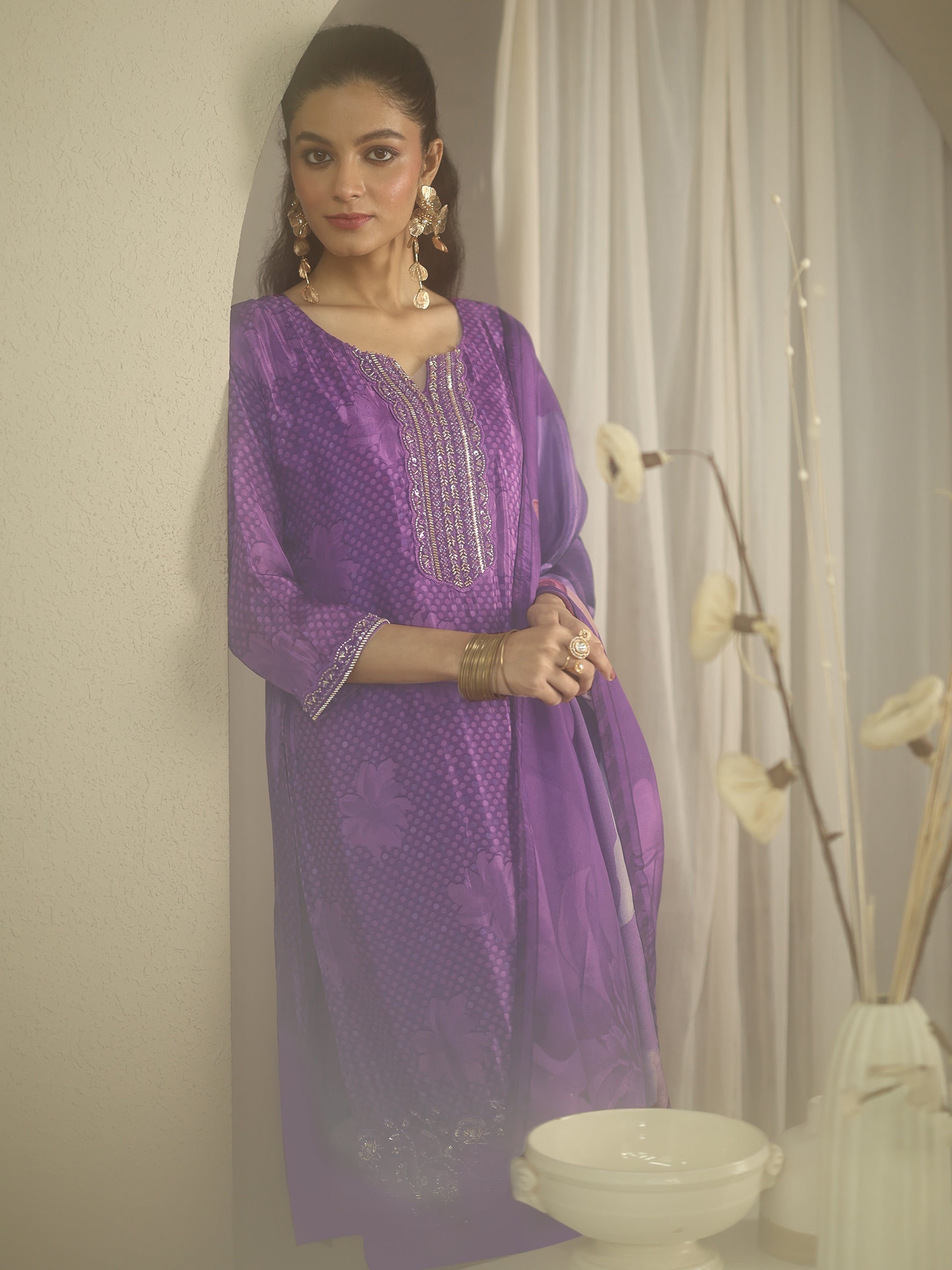 Libas Art Purple Printed Silk blend Straight Suit Set With Dupatta-picture-38