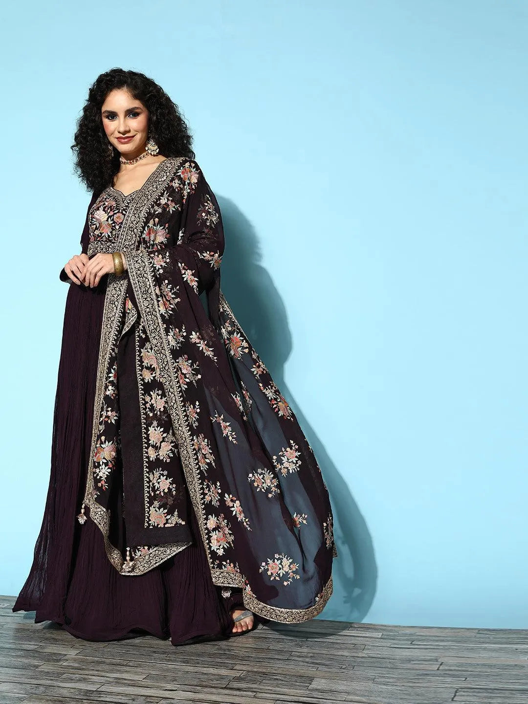Libas Design Buy Libas Art Purple Yoke Design Georgette A-Line Suit Set With ...