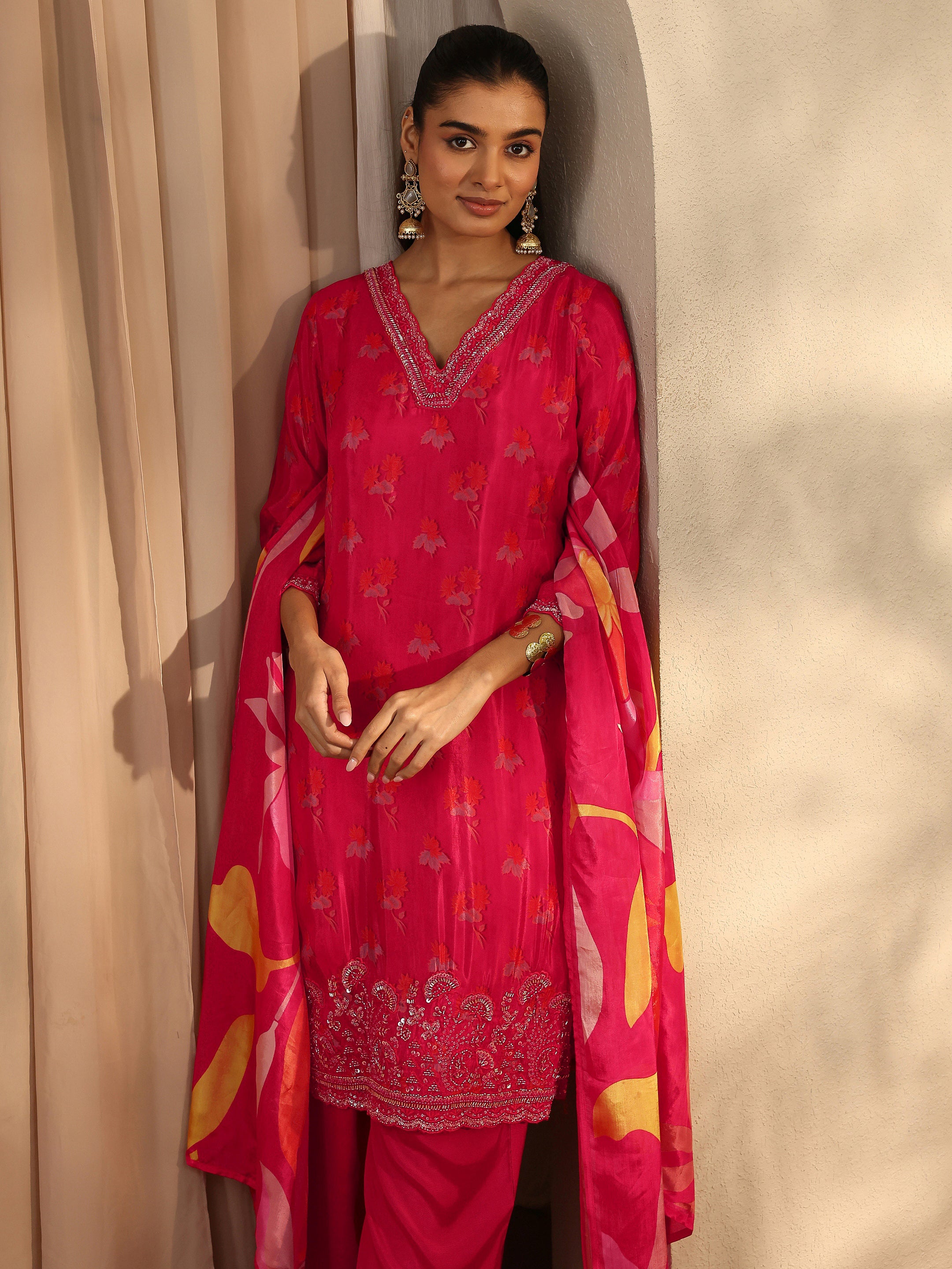 Libas Art Red Printed Crepe Straight Suit Set With Dupatta-picture-11