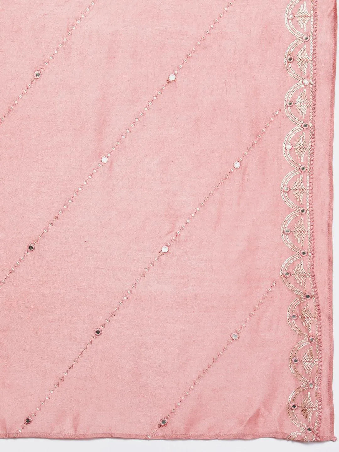 Libas Art Rusty Pink Embroidered Silk Blend A-Line Kurta With Trousers & Dupatta - Libas 