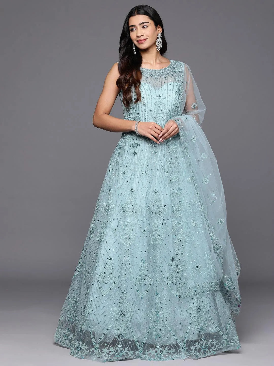 Buy Libas Art Sea Green Embellished Net Gown Dress With Dupatta Online at Rs.2619 Buy Libas Art Sea Green Embellished Net Gown Dress With Dupatta Online at Rs.2619