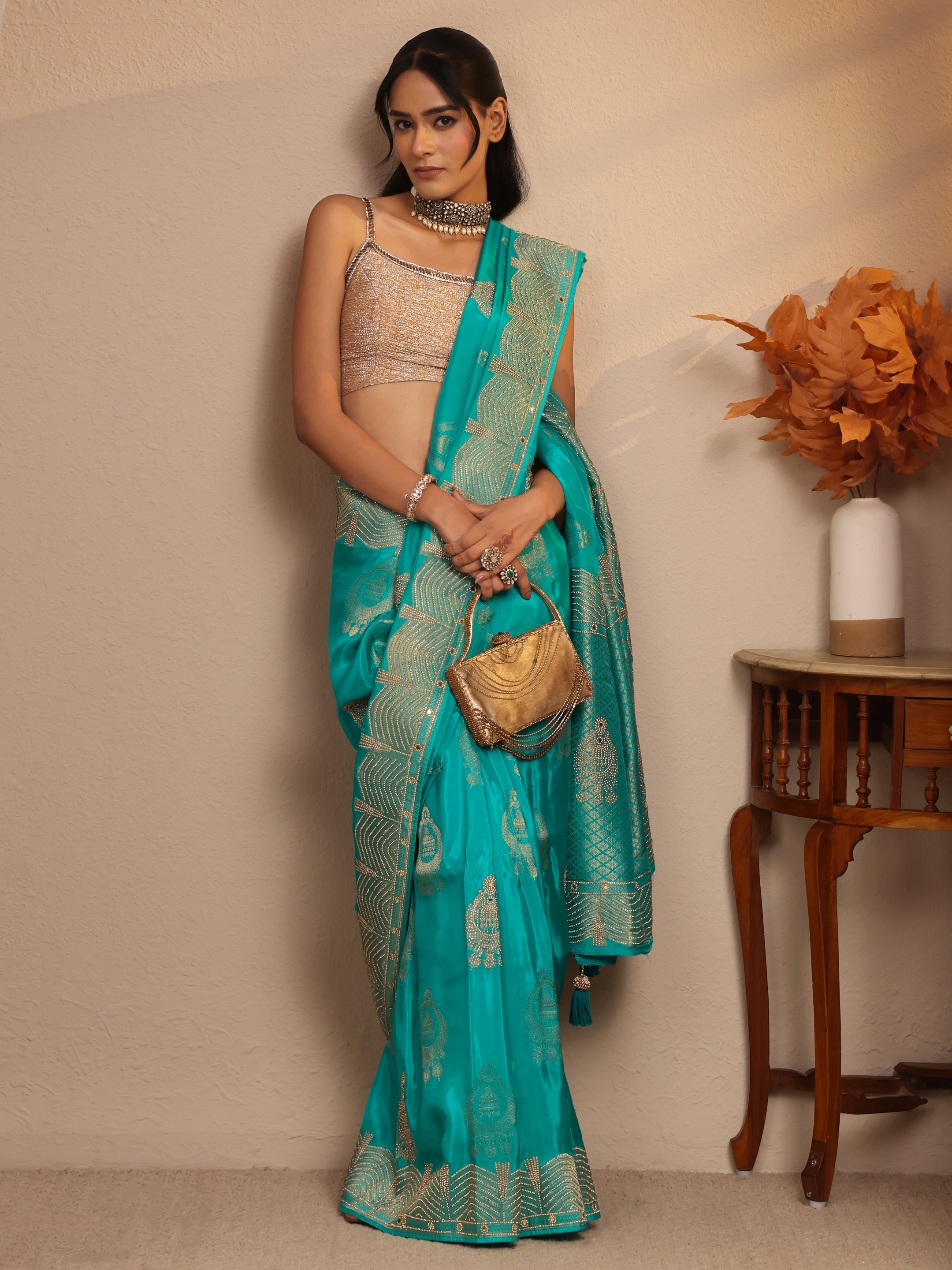 Libas Art Sea Green Embellished Silk Blend Saree-picture-19