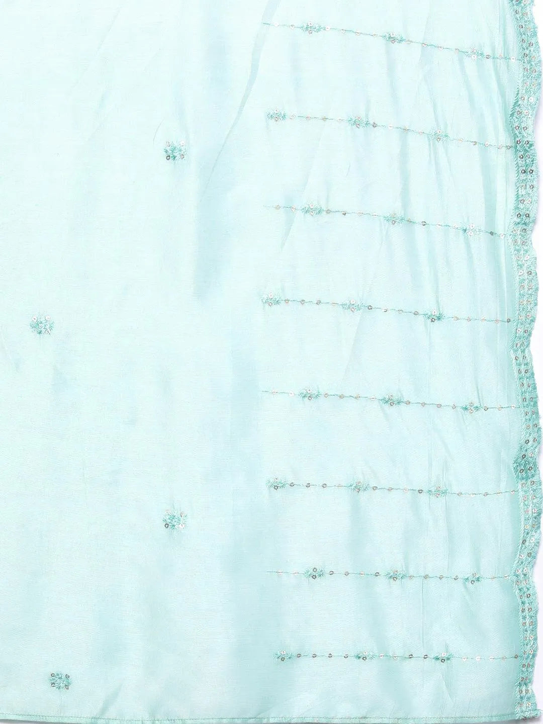 Libas Art Sea Green Embroidered Silk Blend Straight Kurta With Palazzos & Dupatta - Libas 