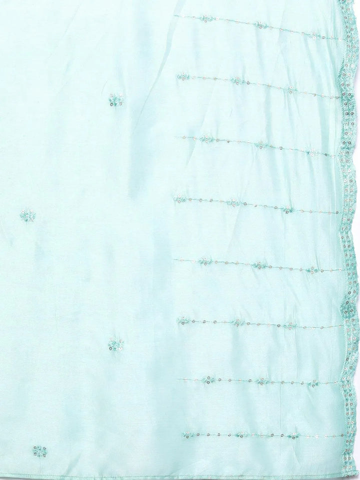 Libas Art Sea Green Embroidered Silk Blend Straight Kurta With Palazzos & Dupatta - Libas