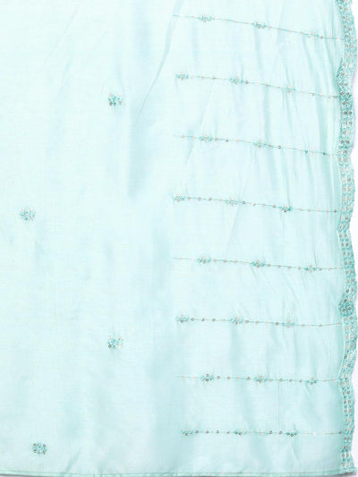 Libas Art Sea Green Embroidered Silk Blend Straight Kurta With Palazzos & Dupatta - Libas