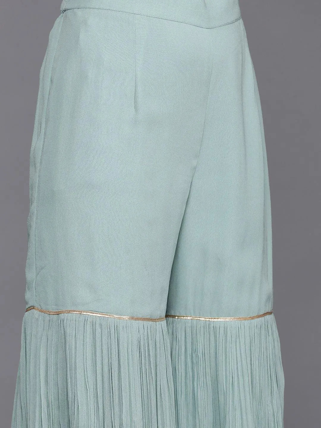 Libas Art Sea Green Embroidered Silk Straight Suit Set - Libas 