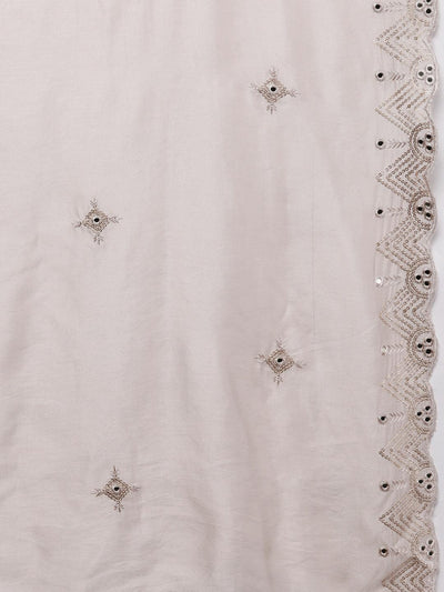 Libas Art Taupe Embroidered Silk Blend Straight Kurta With Palazzos & Dupatta - Libas