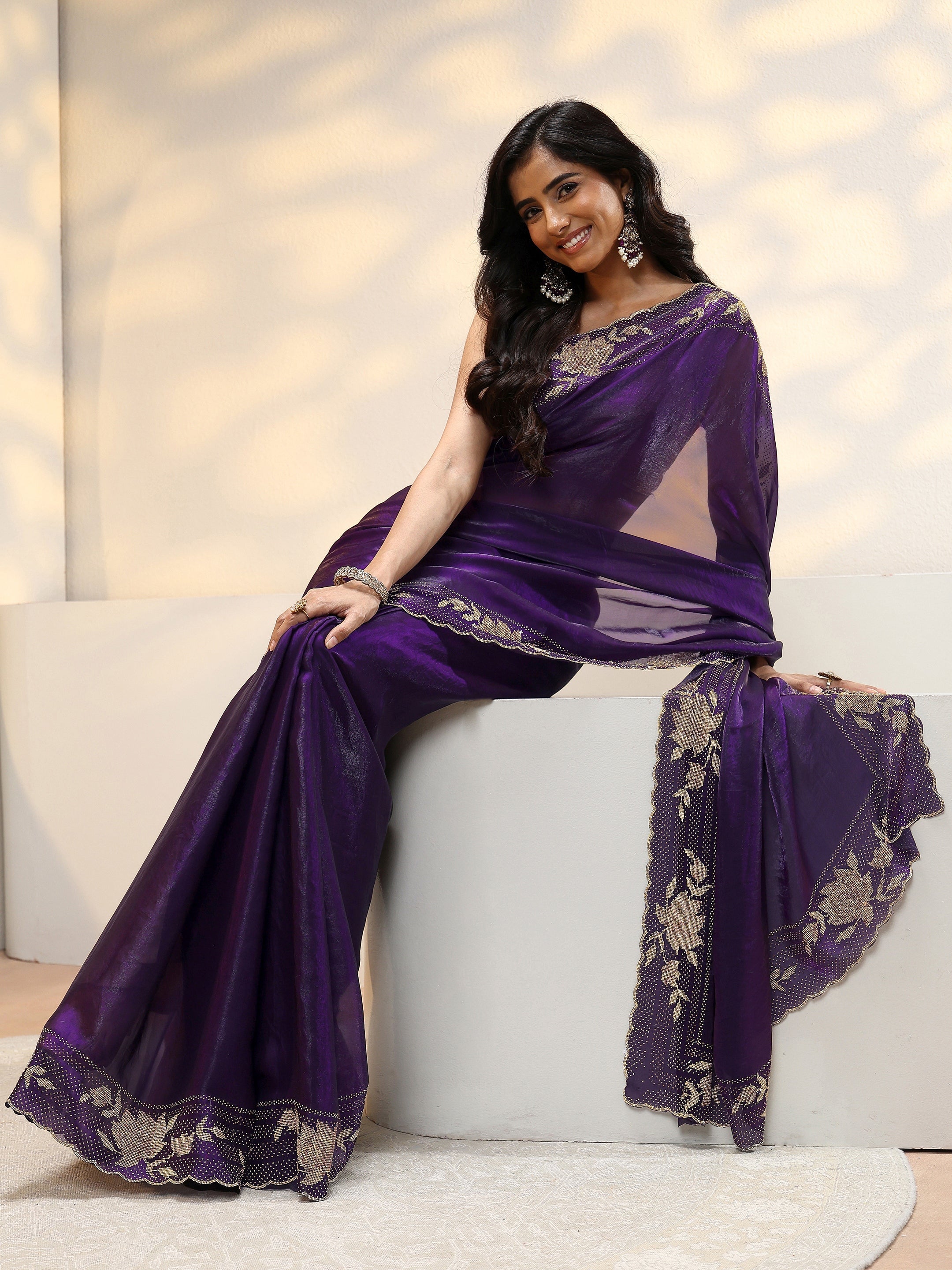 Libas Art Violet Tissue Saree With Embellished Border-picture-38