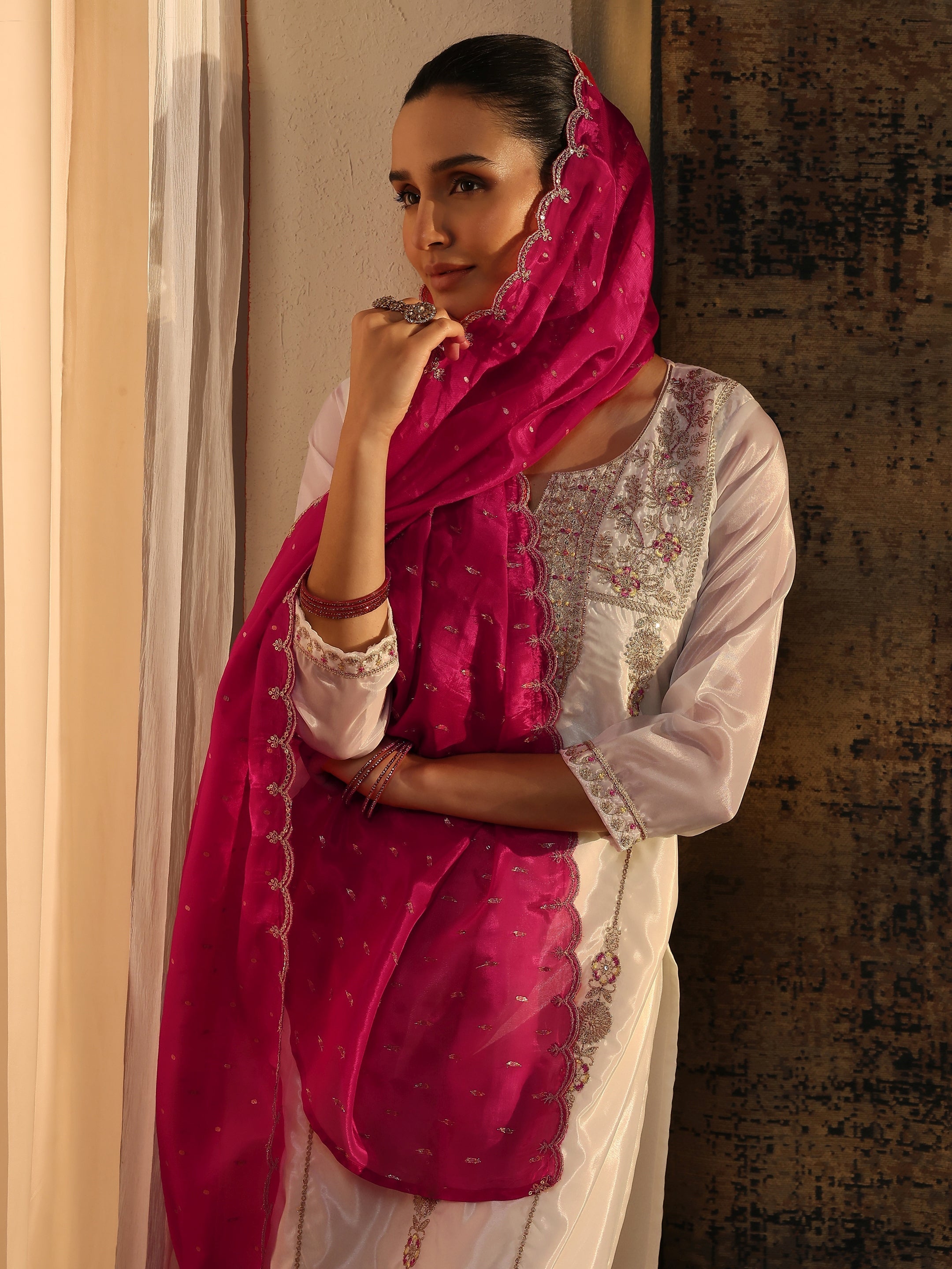 Libas Art White Embroidered Organza Straight Suit Set With Dupatta-picture-56