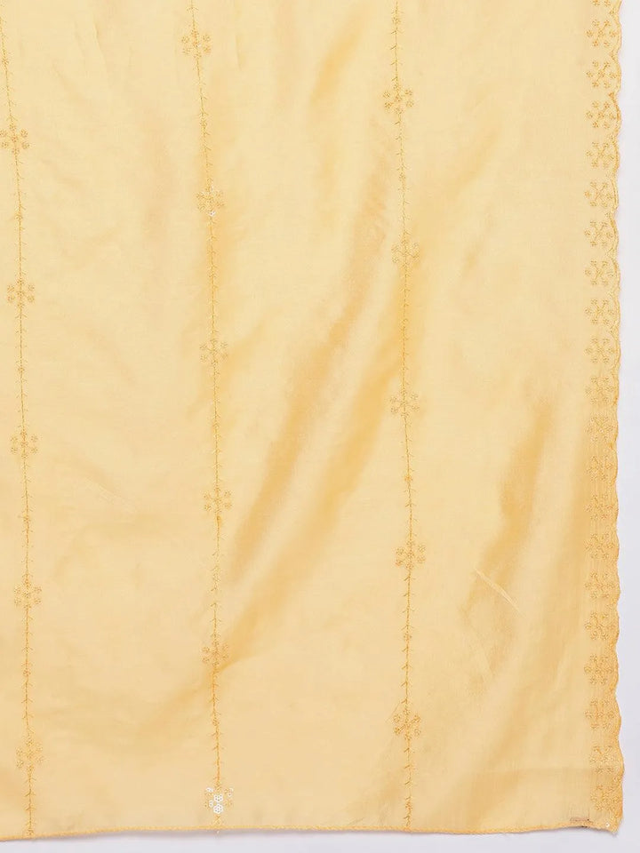 Libas Art Yellow Embroidered Silk Blend Straight Kurta With Palazzos & Dupatta - Libas