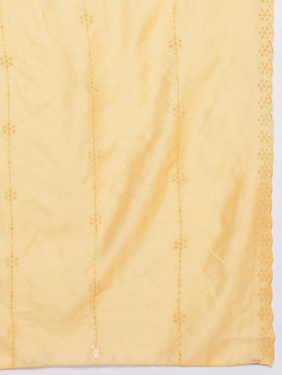 Libas Art Yellow Embroidered Silk Blend Straight Kurta With Palazzos & Dupatta - Libas