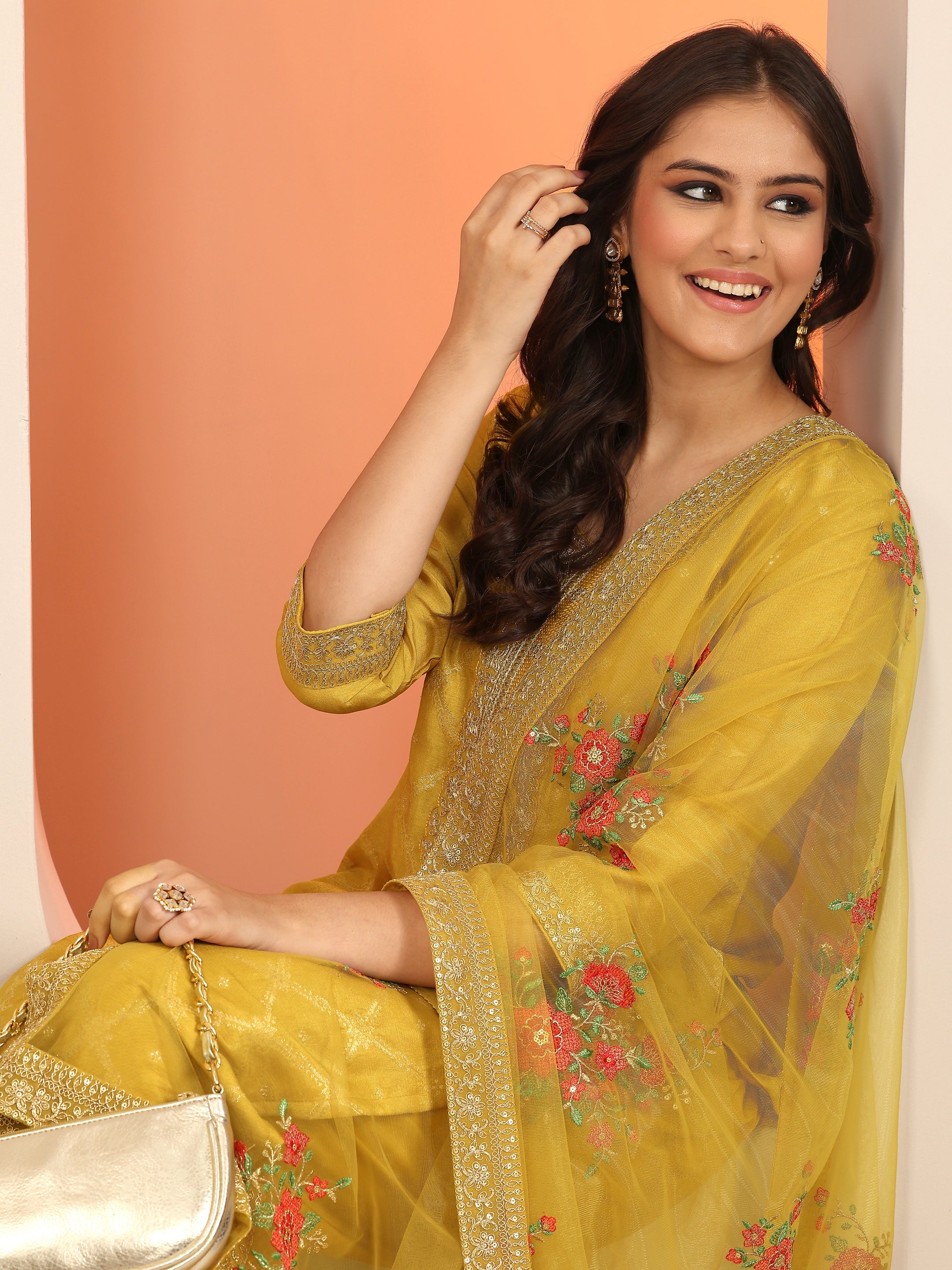 libas Yellow Woven Design Silk Blend Straight Suit Set With Dupatta-picture-49