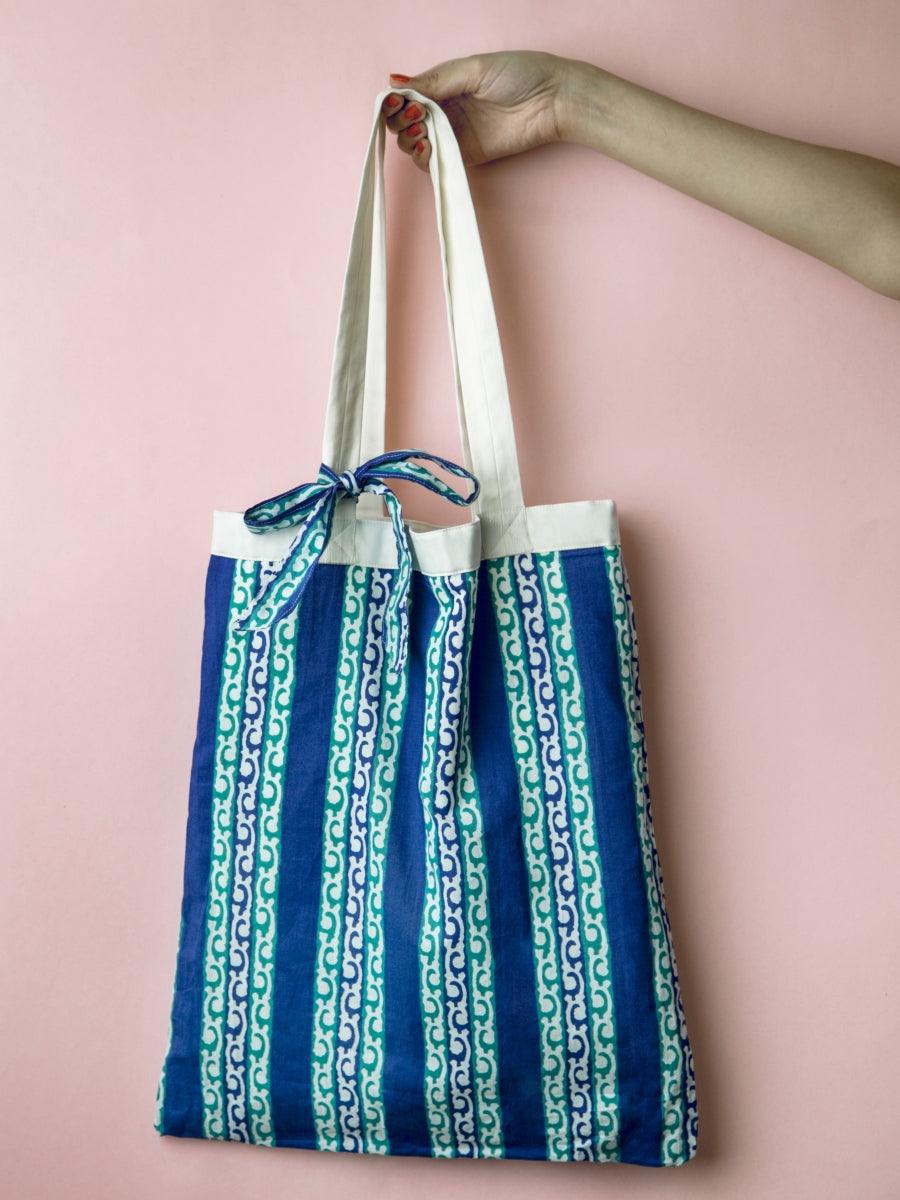 Libas DIY Tote Bag with Blue Color Printed Pattern Inside - Libas