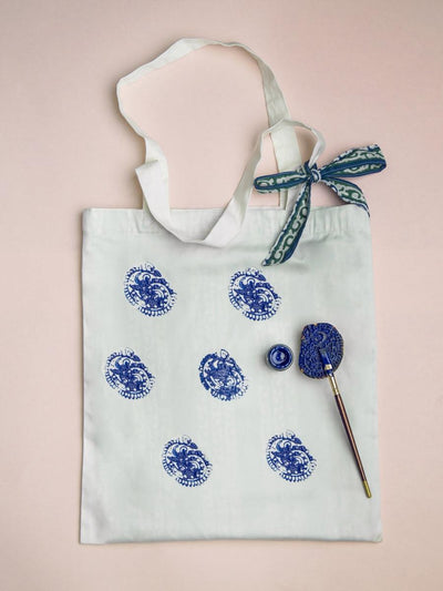 Libas DIY Tote Bag with Blue Color Printed Pattern Inside - Libas
