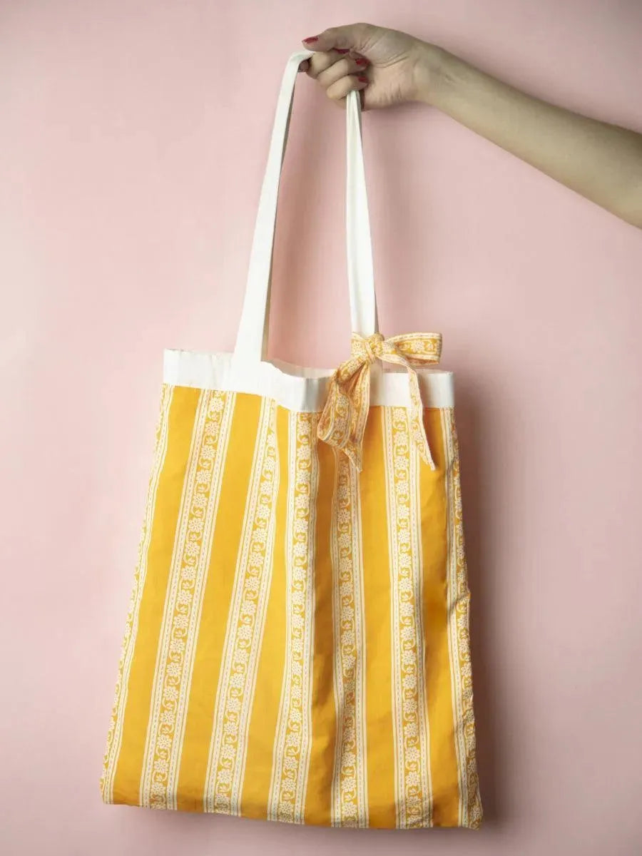 Libas DIY Tote Bag with Orange Color Printed Pattern Inside - Libas