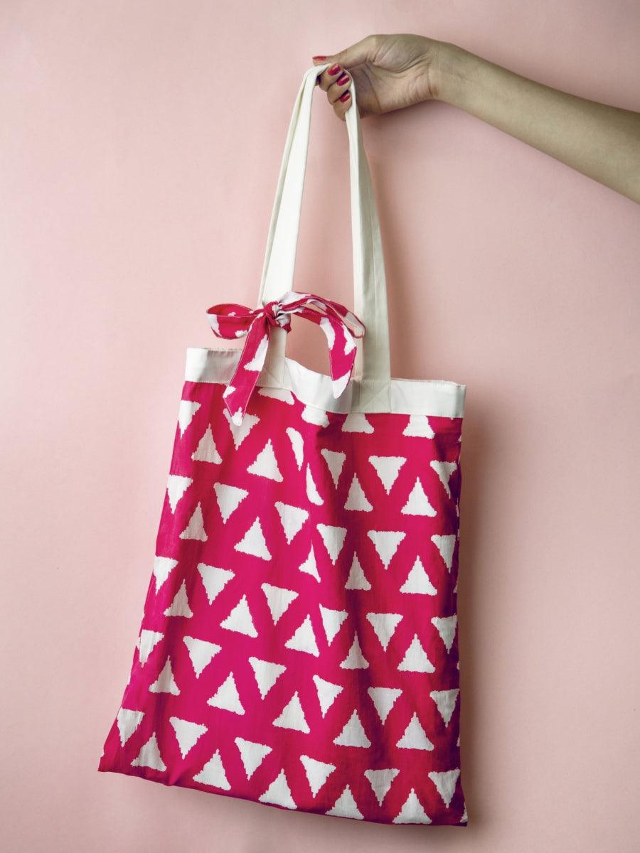 Libas DIY Tote Bag with Pink Color Printed Pattern Inside - Libas