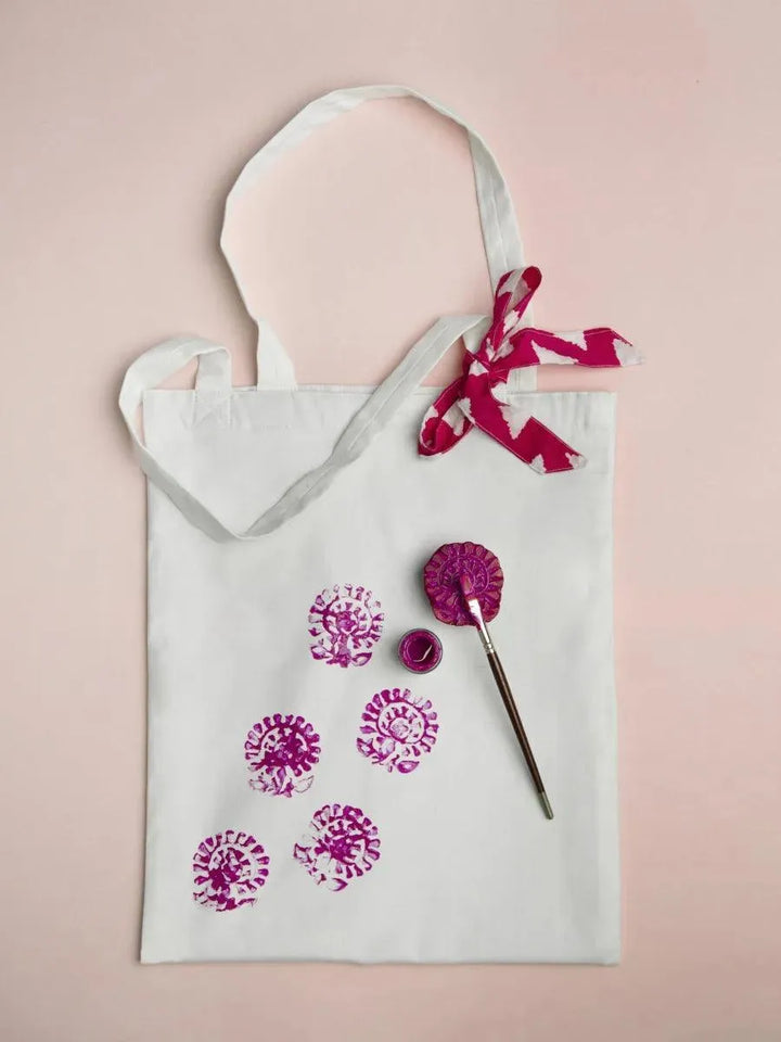Libas DIY Tote Bag with Pink Color Printed Pattern Inside - Libas