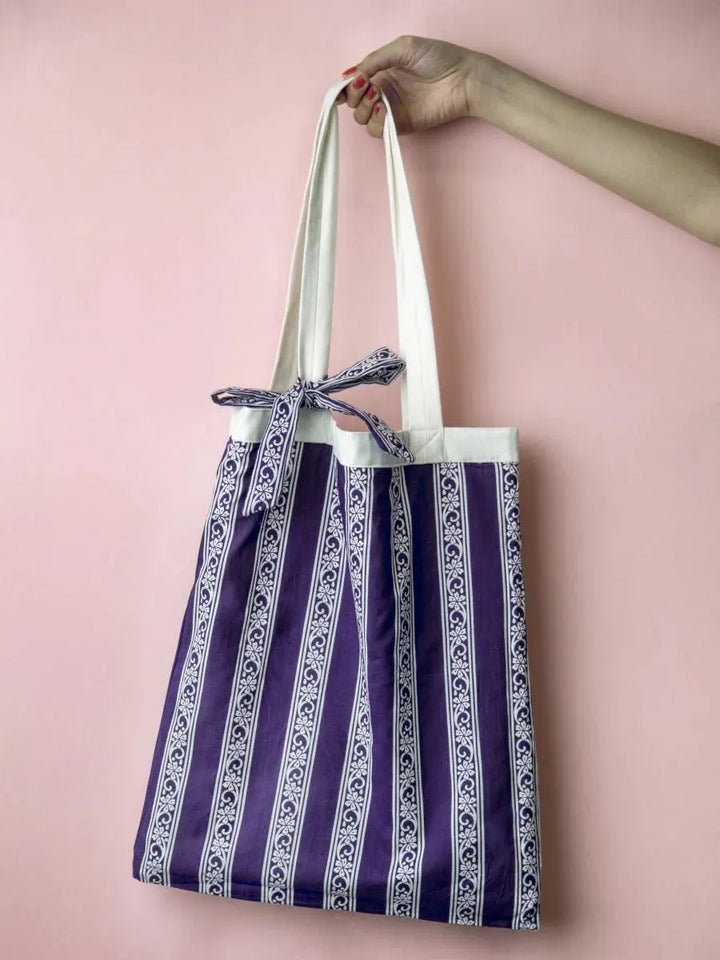 Libas DIY Tote Bag with Purple Color Printed Pattern Inside - Libas