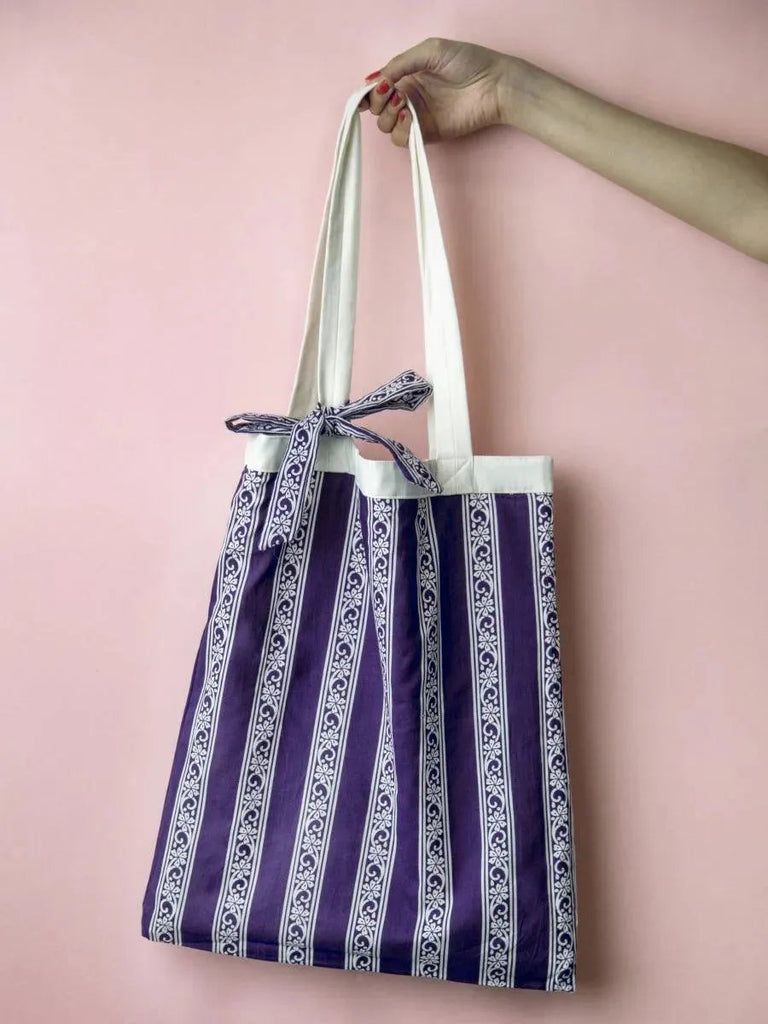 Libas DIY Tote Bag with Purple Color Printed Pattern Inside