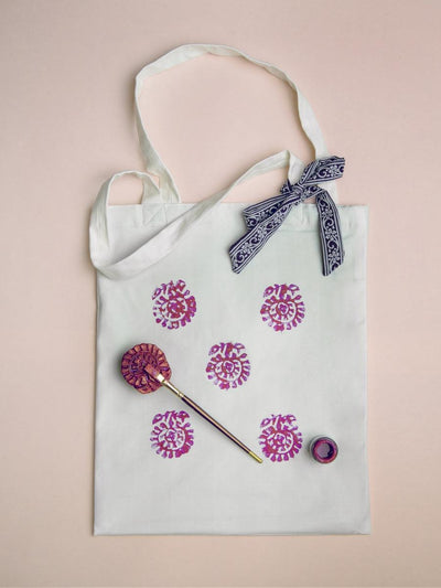 Libas DIY Tote Bag with Purple Color Printed Pattern Inside - Libas
