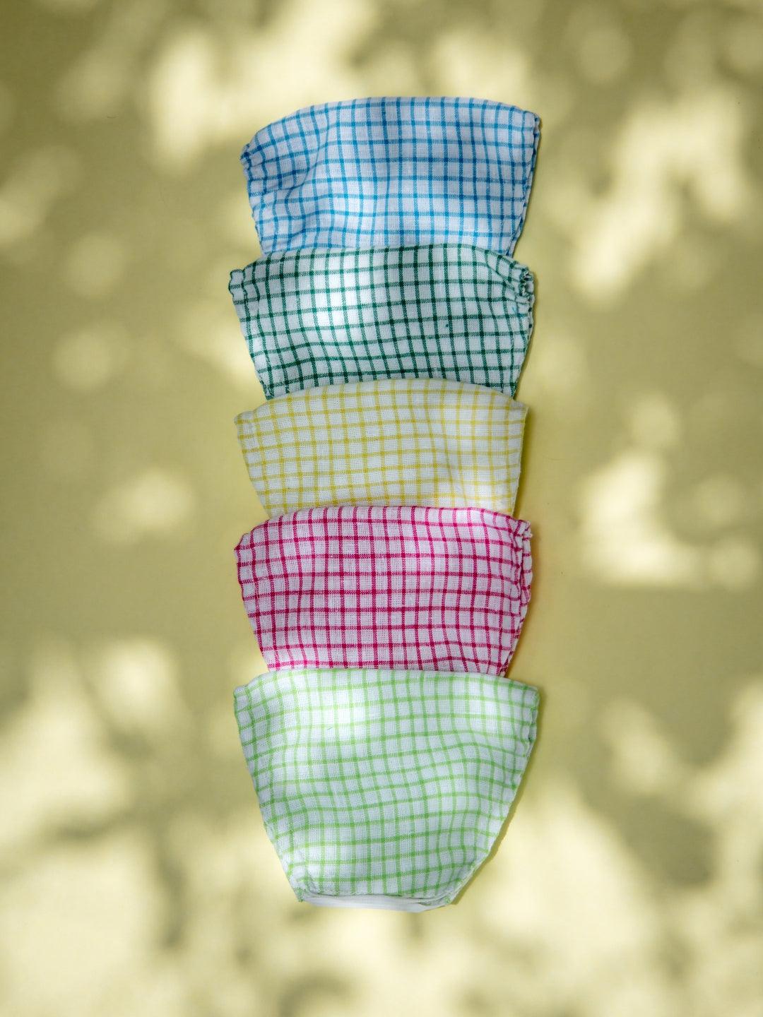 Libas Multicolored Up-cycled Cotton Masks with Checkered Pattern ( Pack of 5 ) - Libas
