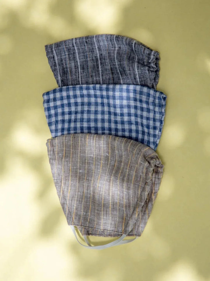 Libas Multicolored Up-cycled Cotton Masks with Checks and Stripes ( Pack of 3 ) - Libas