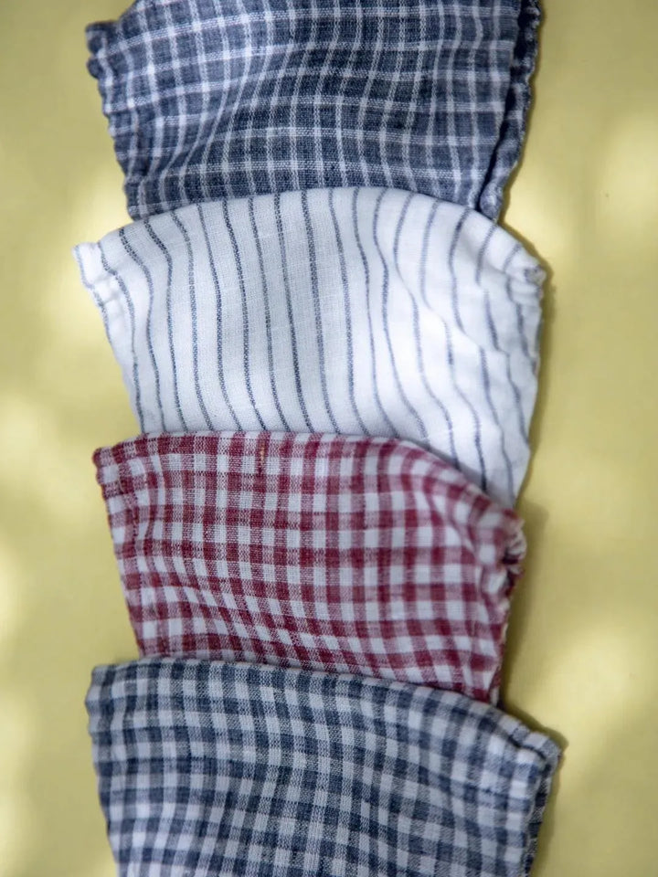 Libas Multicolored Up-cycled Cotton Masks with Checks and Stripes ( Pack of 4 ) - Libas