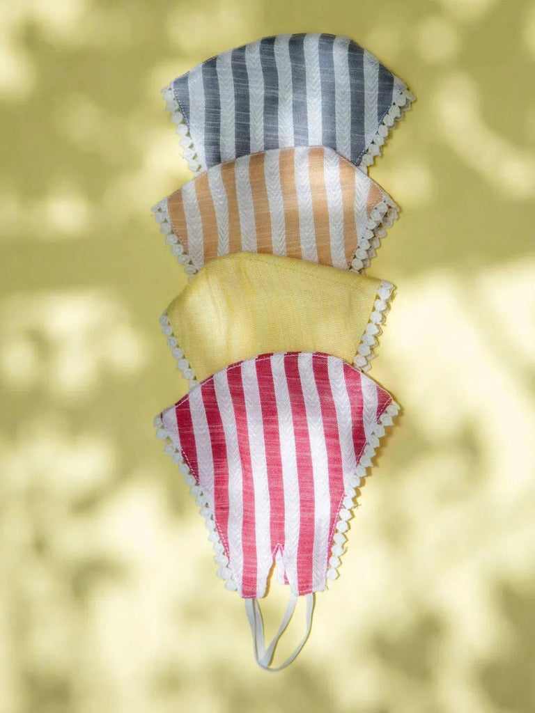 Libas Multicolored Up-cycled Cotton Masks with Lace and Stripes ( Pack of 4 )