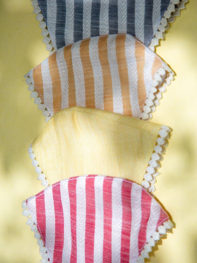 Libas Multicolored Up-cycled Cotton Masks with Lace and Stripes ( Pack of 4 ) - Libas