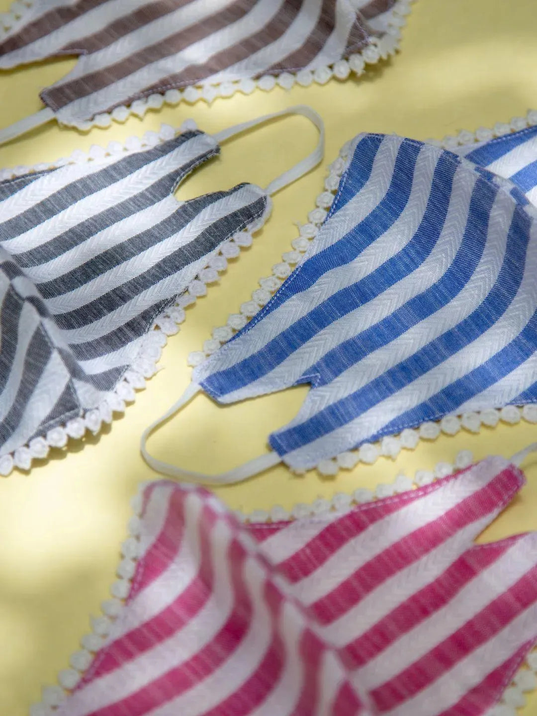 Libas Multicolored Up-cycled Cotton Masks with Lace detail and Stripes ( Pack of 4 ) - Libas 