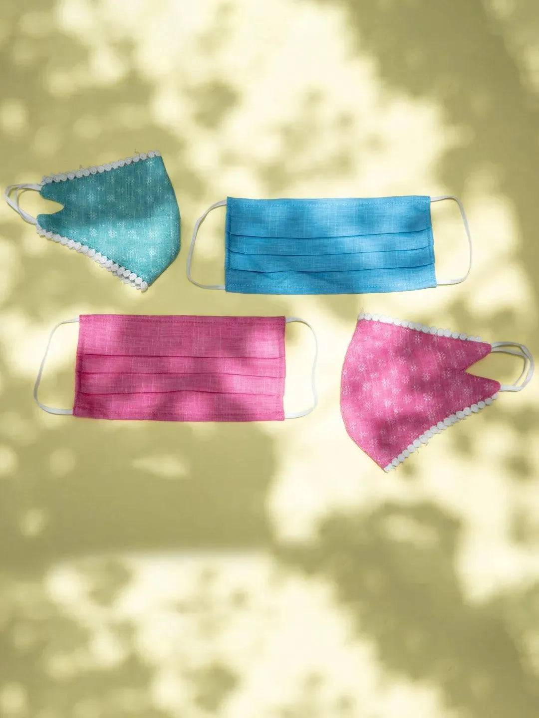Libas Multicolored Up-cycled Cotton Masks with Lace/ Pleated Detail ( Pack of 4 ) - Libas