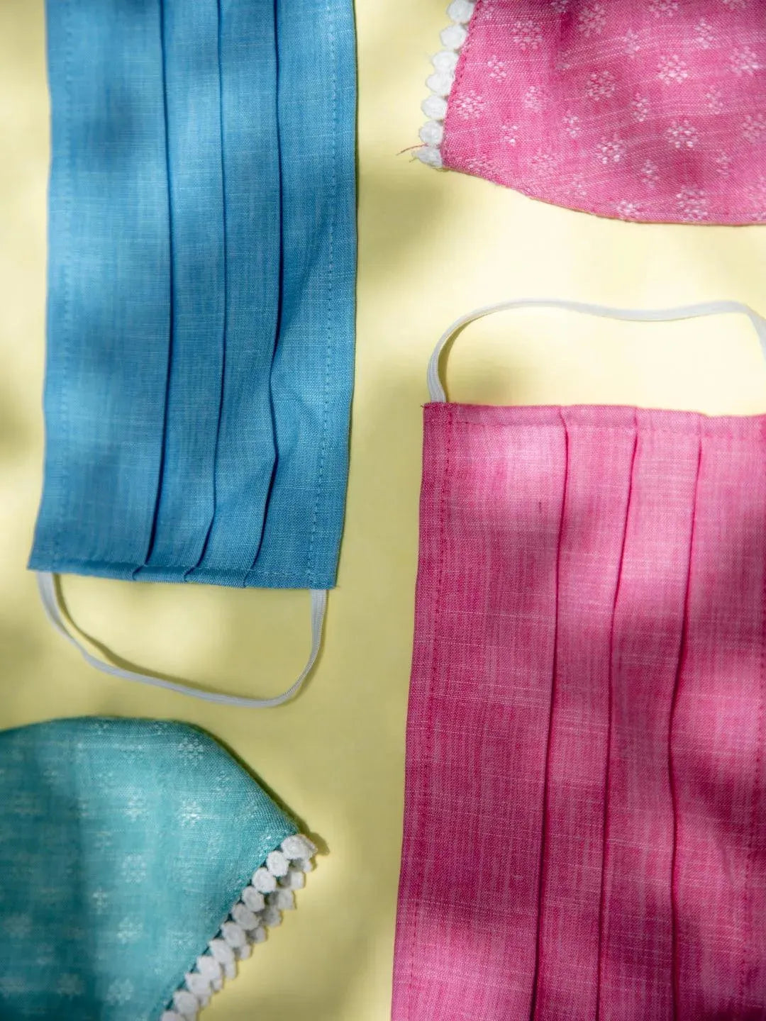 Libas Multicolored Up-cycled Cotton Masks with Lace/ Pleated Detail ( Pack of 4 ) - Libas 